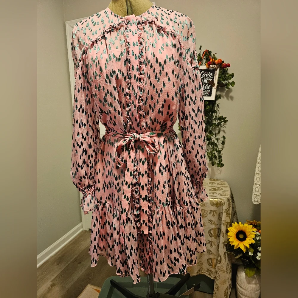 Saloni Pixie Mini Pink and Green Patterned Women's Dress Sz 6 - Picture 15 of 16
